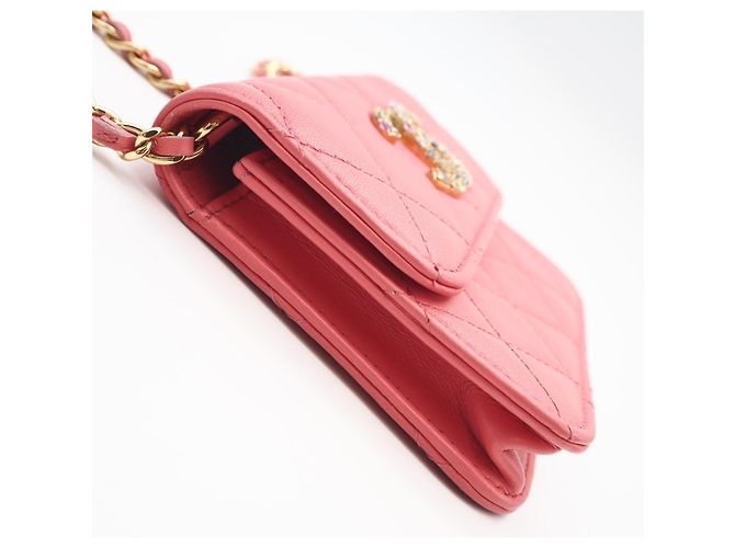 CHANEL Matelassé Bejeweled Lambskin Chain Shoulder Bag Rosa - vista 6