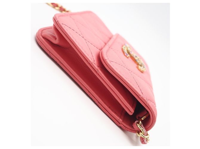 CHANEL Matelassé Bejeweled Lambskin Chain Shoulder Bag Rosa - vista 7