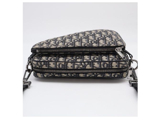 Borsa Saddle in jacquard Oblique Christian Dior Beige Blu navy - vista 10