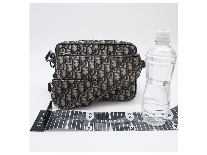 Borsa Saddle in jacquard Oblique Christian Dior Beige Blu navy - vista 3