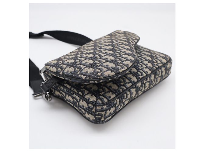 Borsa Saddle in jacquard Oblique Christian Dior Beige Blu navy - vista 7