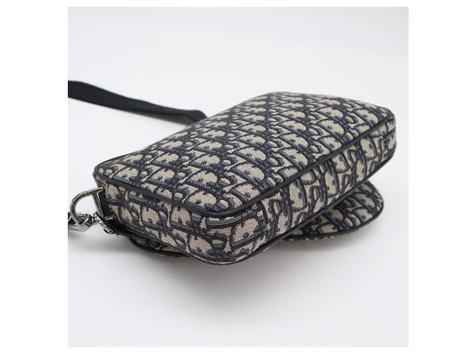 Borsa Saddle in jacquard Oblique Christian Dior Beige Blu navy - vista 8