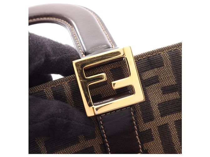 Borsa Fendi Zucca marrone e nera in pelle e tela Nero - vista 10