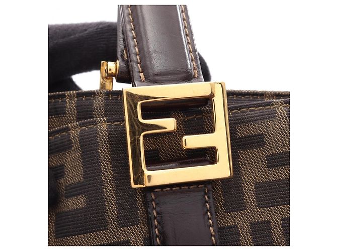 Borsa Fendi Zucca marrone e nera in pelle e tela Nero - vista 11