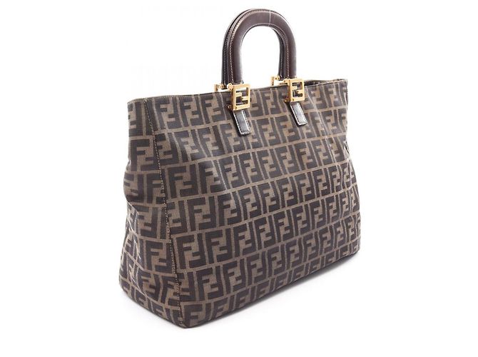 Borsa Fendi Zucca marrone e nera in pelle e tela Nero - vista 2