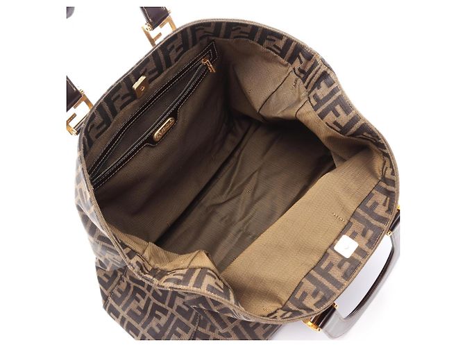 Borsa Fendi Zucca marrone e nera in pelle e tela Nero - vista 3