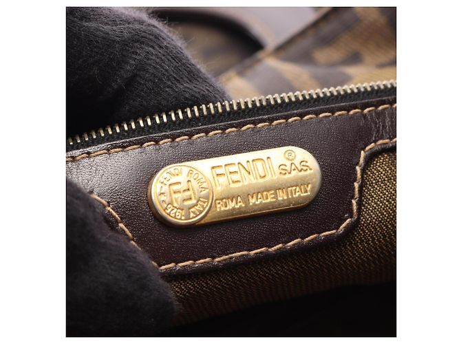 Borsa Fendi Zucca marrone e nera in pelle e tela Nero - vista 4