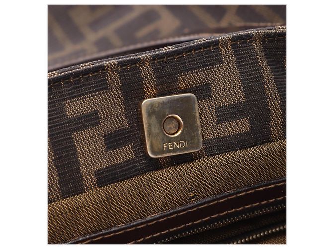 Borsa Fendi Zucca marrone e nera in pelle e tela Nero - vista 5