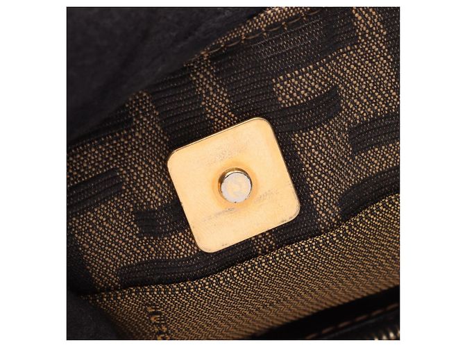 Borsa Fendi Zucca marrone e nera in pelle e tela Nero - vista 6