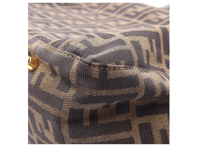 Borsa Fendi Zucca marrone e nera in pelle e tela Nero - vista 7