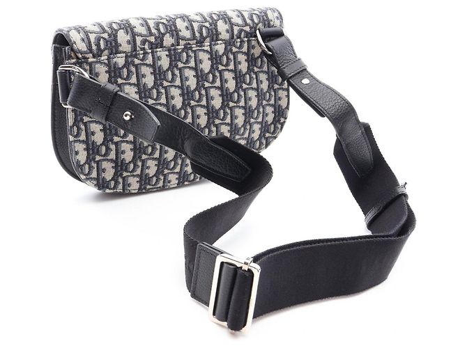 Borsa a tracolla Christian Dior Saddle Bag Oblique Beige Blu navy - vista 2