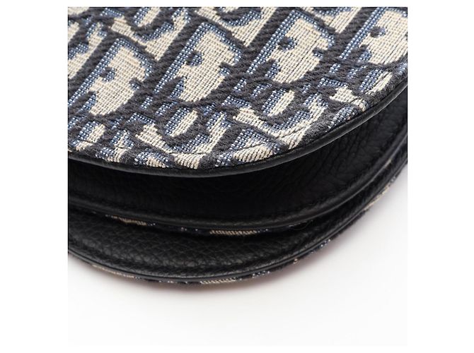 Borsa a tracolla Christian Dior Saddle Bag Oblique Beige Blu navy - vista 5