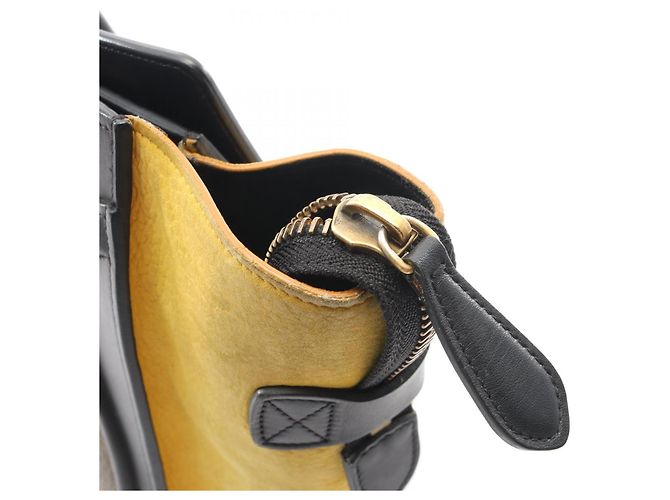 Céline Borsa Tote Celine Luggage Micro Shopper Marrone Nero Giallo - vista 13