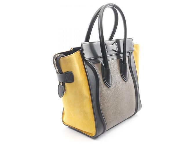 Céline Borsa Tote Celine Luggage Micro Shopper Marrone Nero Giallo - vista 2