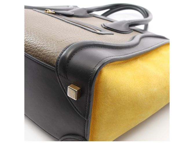 Céline Borsa Tote Celine Luggage Micro Shopper Marrone Nero Giallo - vista 5