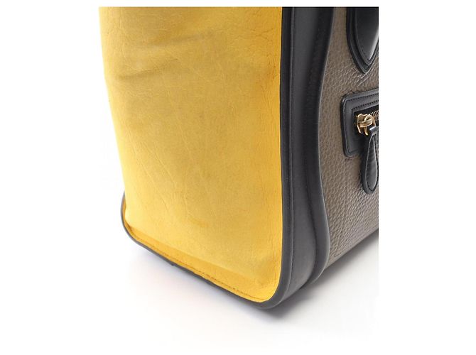 Céline Borsa Tote Celine Luggage Micro Shopper Marrone Nero Giallo - vista 8