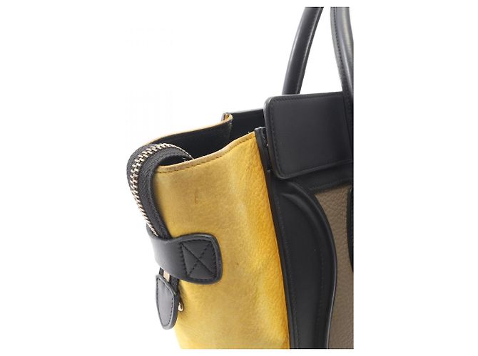 Céline Borsa Tote Celine Luggage Micro Shopper Marrone Nero Giallo - vista 9