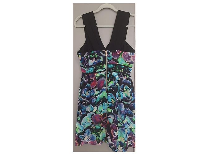 Sandro Kleid mit Blumenprint. Seide Schwarz Mehrfarben - Ansicht 2