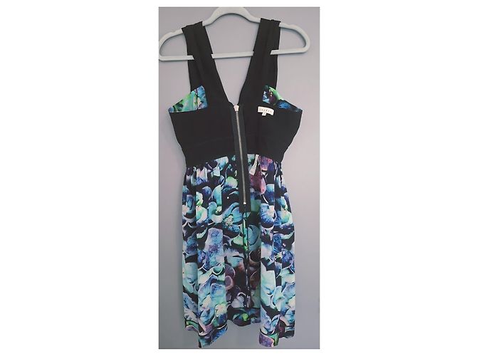 Sandro Kleid mit Blumenprint. Seide Schwarz Mehrfarben - Ansicht 7