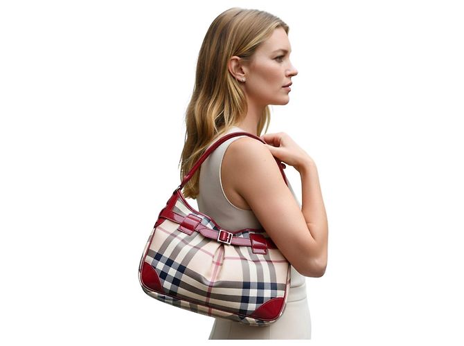 Borsa a tracolla Burberry Haymarket Check Rosso Beige Blu scuro - vista 2