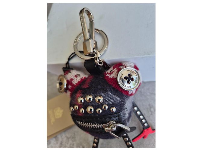 Ciondolo Rana Doris Frog Creature Burberry in Cashmere e Pelle Nero Rosso Multicolore - vista 3