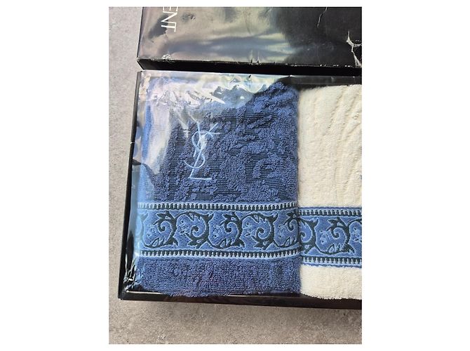 Ensemble de deux serviettes Yves Saint Laurent Blanc Bleu Beige - vue 2