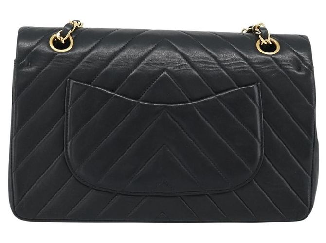 Chanel Timeless - Classic Double Flap Chevron Pelle di Vitello Medium Nero - vista 2