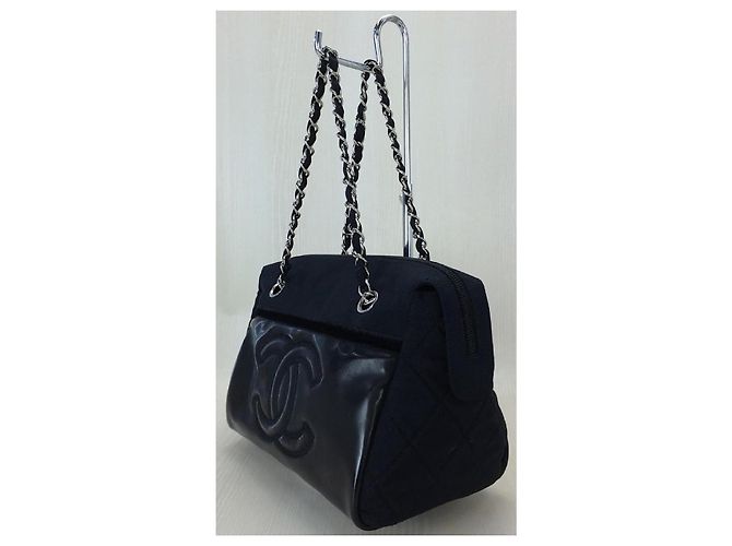 Borsa a tracolla CC in tessuto nero e pelle Chanel - vista 11