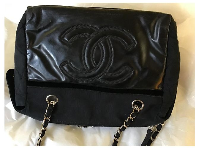 Borsa a tracolla CC in tessuto nero e pelle Chanel - vista 12
