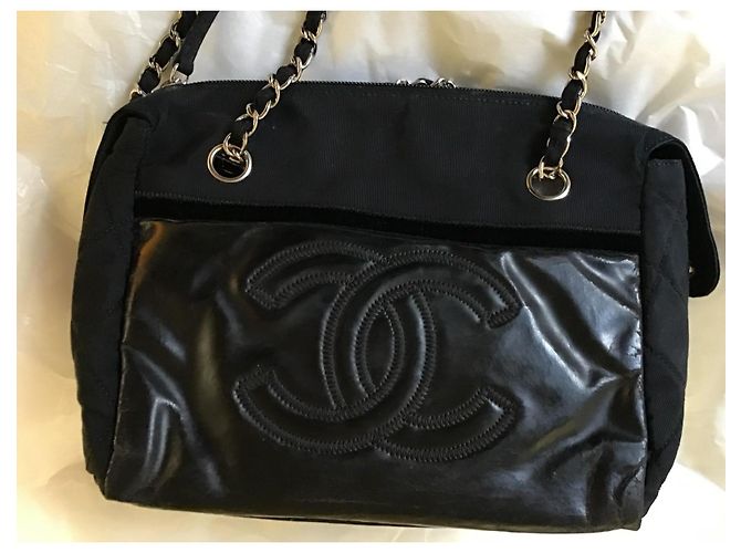 Borsa a tracolla CC in tessuto nero e pelle Chanel - vista 13