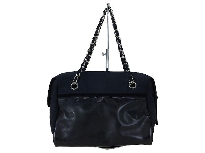 Borsa a tracolla CC in tessuto nero e pelle Chanel - vista 5
