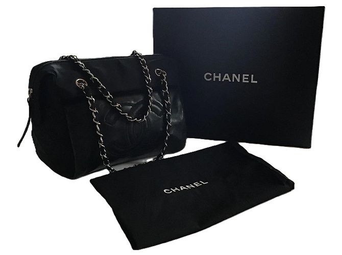 Borsa a tracolla CC in tessuto nero e pelle Chanel - vista 6