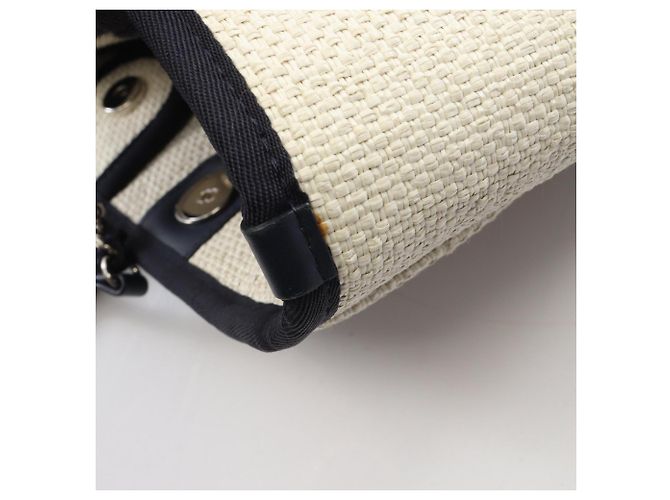 Borsa Tote Chanel Deauville Bianco Blu navy - vista 10