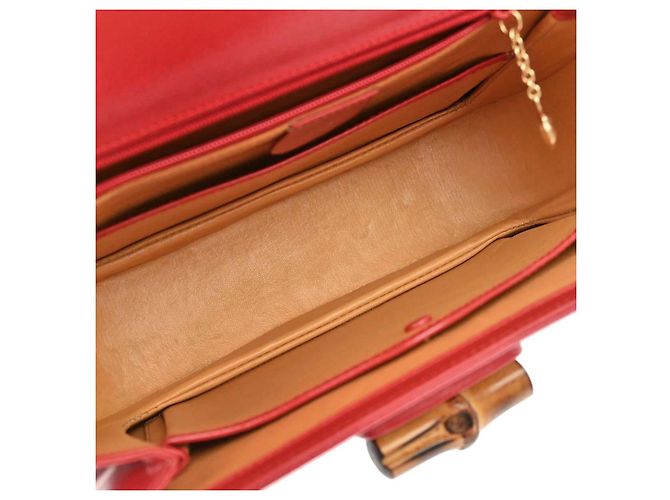 Gucci Vintage Convertible Bamboo Top Handle Leather Medium Rosso - vista 3