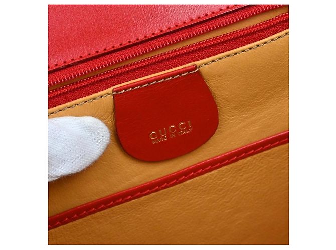Gucci Vintage Convertible Bamboo Top Handle Leather Medium Rosso - vista 4