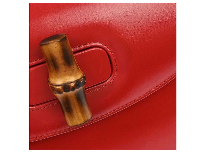 Gucci Vintage Convertible Bamboo Top Handle Leather Medium Rosso - vista 7