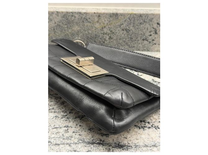 Chanel 2.55 Borsa a Patta in Pelle Nera Nero - vista 6