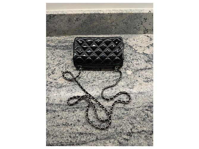 Borsa Chanel Classic Flap Mini in vernice Nero - vista 5