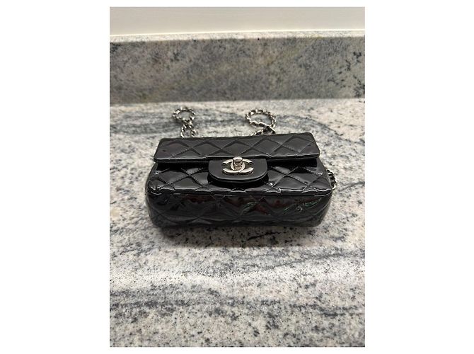 Borsa Chanel Classic Flap Mini in vernice Nero - vista 6