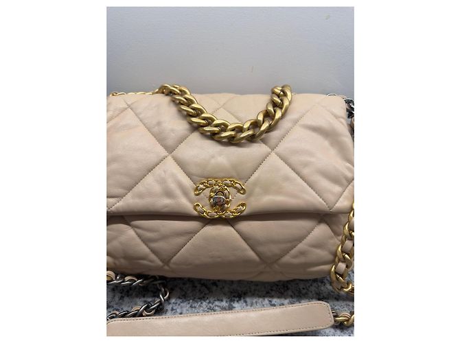 Borsa Chanel 19 Large Flap Beige in agnello - vista 5