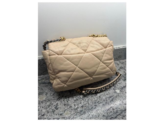 Borsa Chanel 19 Large Flap Beige in agnello - vista 6