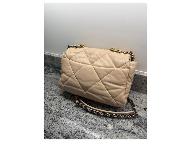 Borsa Chanel 19 Large Flap Beige in agnello - vista 7