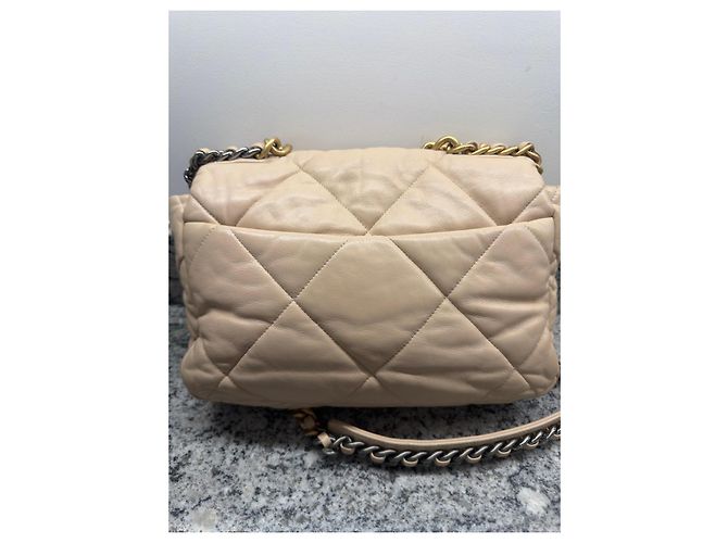 Borsa Chanel 19 Large Flap Beige in agnello - vista 8