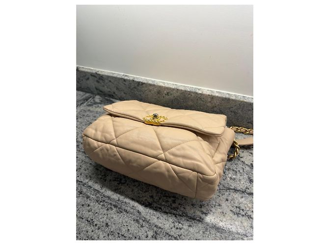 Borsa Chanel 19 Large Flap Beige in agnello - vista 9