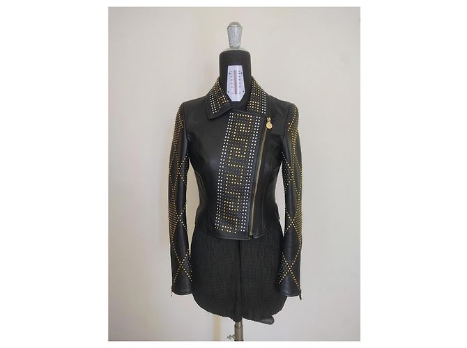 Versace For H&M Versace x H&M Jacket Black Leather Biker with Gold/Silver Studs XS 38 IT 2011 - view 2