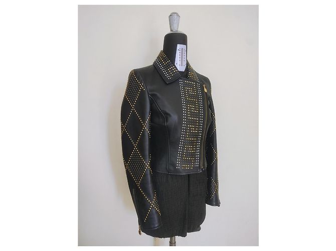 Versace For H&M Versace x H&M Jacket Black Leather Biker with Gold/Silver Studs XS 38 IT 2011 - view 3