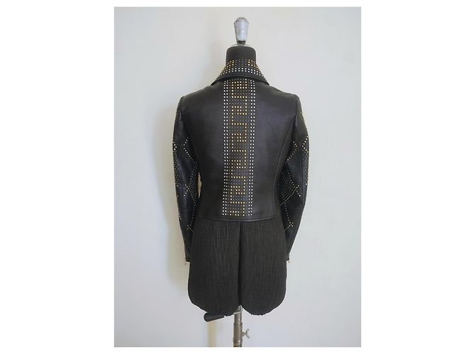 Versace For H&M Versace x H&M Jacket Black Leather Biker with Gold/Silver Studs XS 38 IT 2011 - view 4