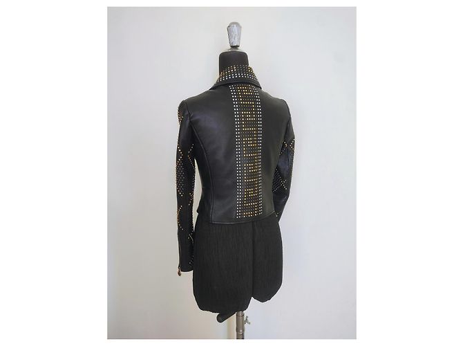 Versace For H&M Versace x H&M Jacket Black Leather Biker with Gold/Silver Studs XS 38 IT 2011 - view 5