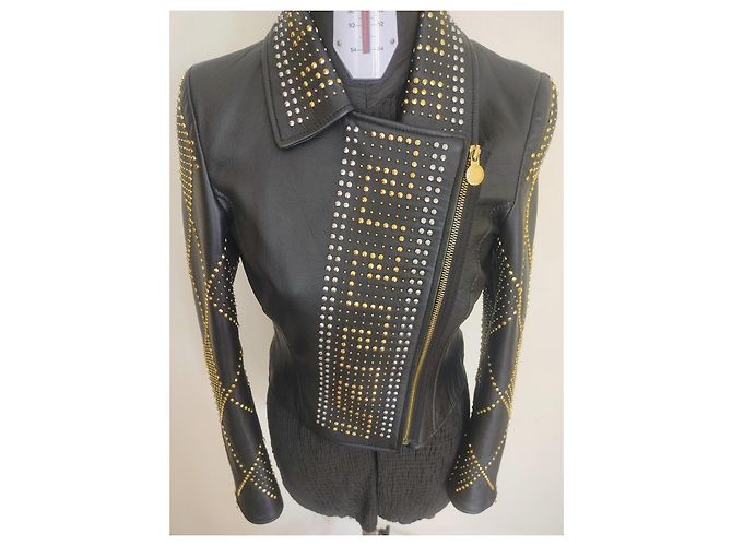Versace For H&M Versace x H&M Jacket Black Leather Biker with Gold/Silver Studs XS 38 IT 2011 - view 6