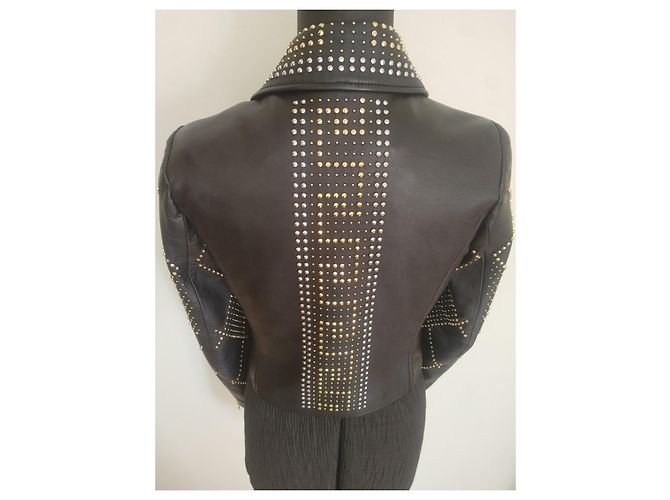 Versace For H&M Versace x H&M Jacket Black Leather Biker with Gold/Silver Studs XS 38 IT 2011 - view 7